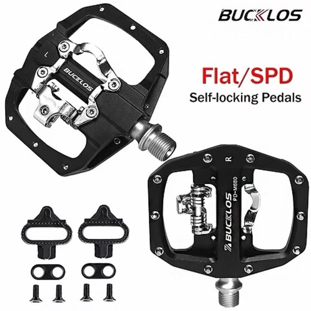 NIB BUCKLOS PD-M680 M212 SPD MTB Dual-Sided Clipless Flat Bike Pedals Black